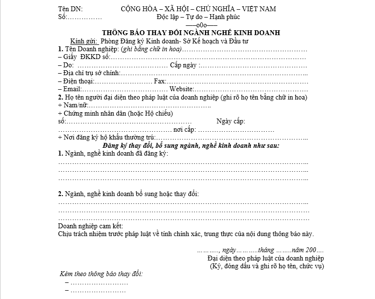 Bổ sung ngành nghề đăng ký kinh doanh